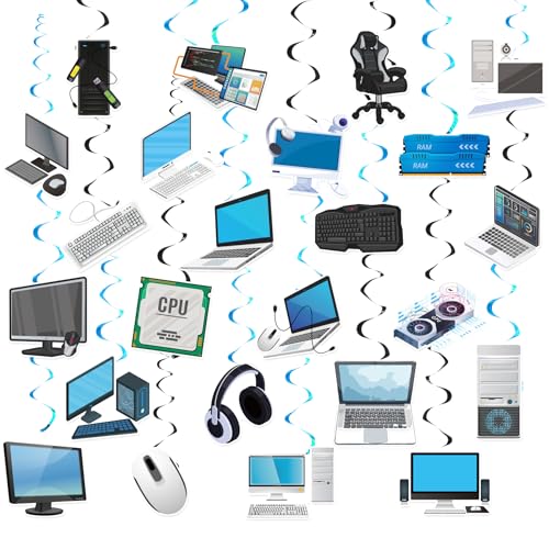 Image of 24 Pcs Computer Hanging Swirls Decorations Computer Party Decorations Ceiling Hanging Streamers for Computer Birthday Party Supplies Office Party