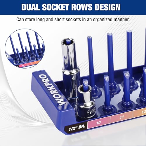 Image of WORKPRO Socket Organizer Set, 8PC Socket Holder, 1 /4 inch, 3 /8 inch, 1 /2 inch Drive Metric & SAE Socket Trays, Impact Socket Organizer for Tool Box Drawer, Socket Storage Holds 176 Pieces (Socket not Included)