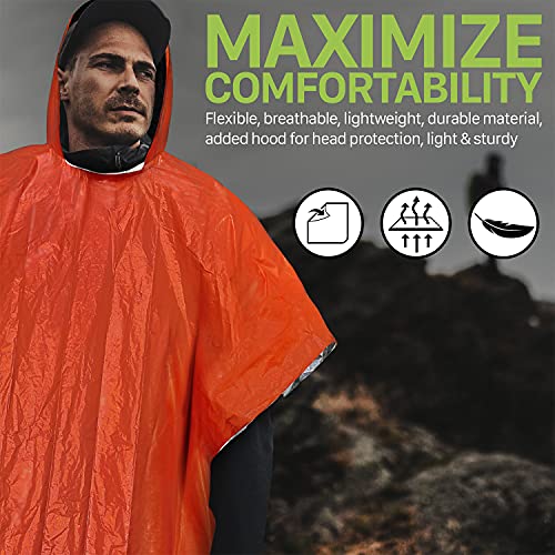 Fospower Emergency Rain Poncho [4 Pack] [Retains 90% Body Heat] Reusable Weather Resistant Raincoat For Men, Women, Adults, Camping, Hiking, Emergency Supplies & Survival Kits (Green + Orange) #TOP5