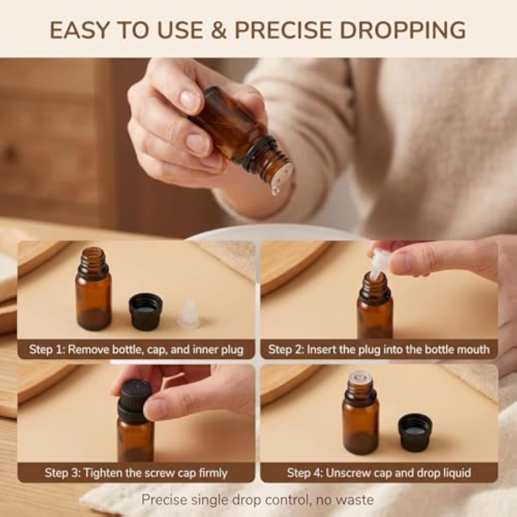 6pcs Refillable Empty Amber Glass Essential Oil Bottles