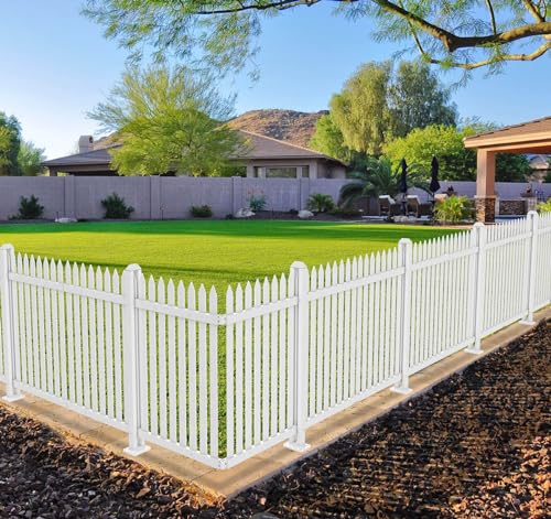 Coarbor 1 Set 84'x30' Vinyl White Picket Fence Panel PVC Garden Decorative Fence for Yard Patio Garden...