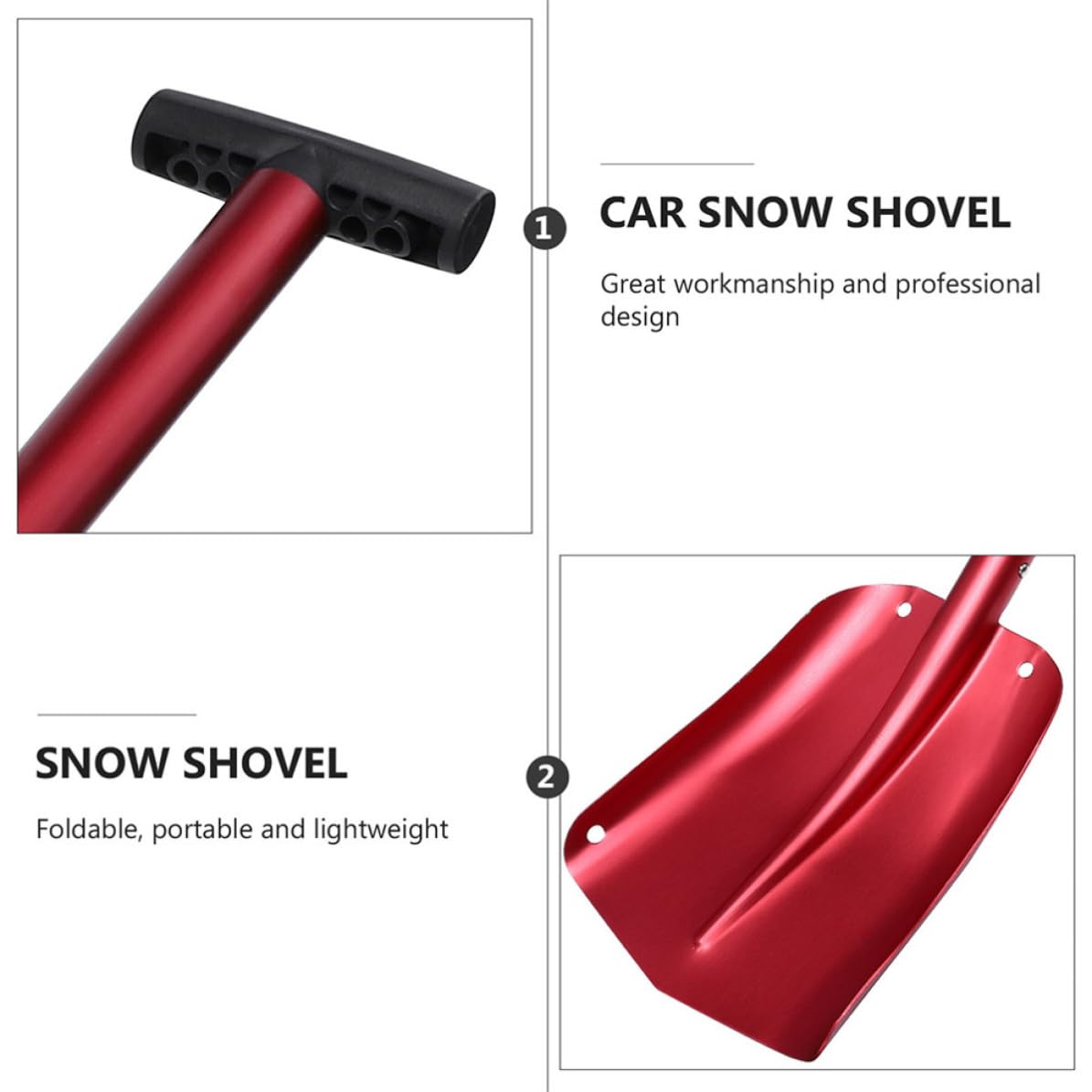 DOITOOL 2 Pezzi Pala Retrattile in Lega di Alluminio per Auto Rossa, Raschietto Ghiaccio Efficiente Facile Stoccaggio per Rimozione Neve Invernale Outdoor