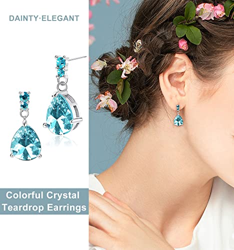 JOERICA 9 Pairs Stainless Steel CZ Dangle Earrings for Women Crystal Teardrop Earrings Set Multicolor Cubic Zirconia Birthstone Drop Earrings2