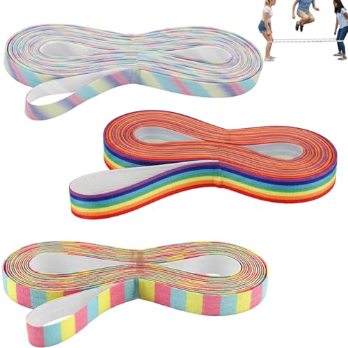 Yopay 3 Pack 4m Long Chinese Jump Rope Skipping Rope for Children 1.5cm Wides Elastic Chinese Ropes Indoor and Outdoor Activities for Age Over 14 years