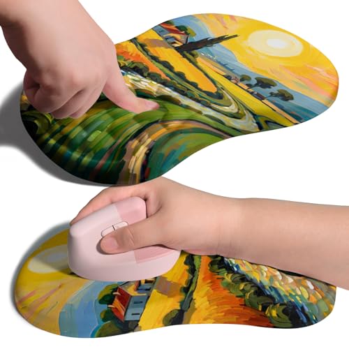 Image of Ergonomic Joint Wrist Support Mouse Pad with Memory Foam Cushion Massage Bump, Carpal Tunnel Pain Relief Mousepad Slope Design for Wrist Rest, 11.8x7.9 in, Warm Sun