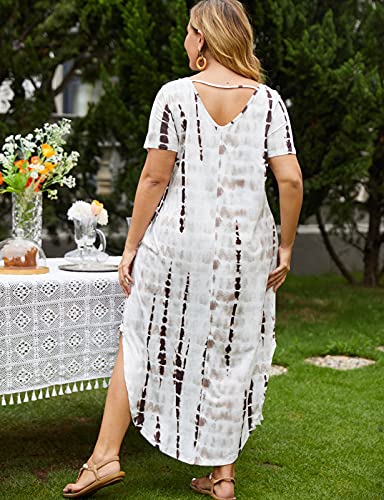 Image of Kancystore Women's Plus Size Dresses Summer Casual Loose Pocket Short Sleeve Slits Long Maxi Dress XL-5X
