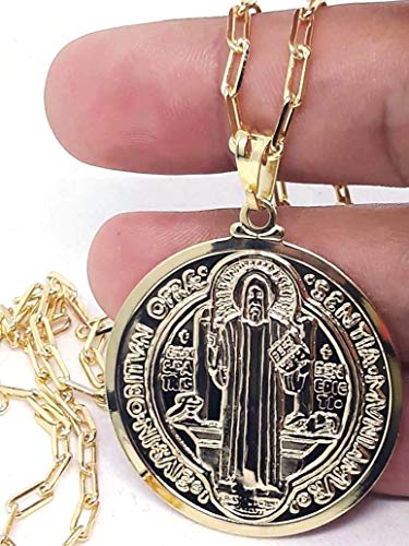 Cordão com Medalha de São Bento Protetora Banhado a Ouro 18k