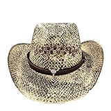 EBRICON Straw Cowboy Hat for Men Snakeskin Print Cowboy Cap Handmade Weave Hollow Women Cowgirl Hat Bohemian Leather Band