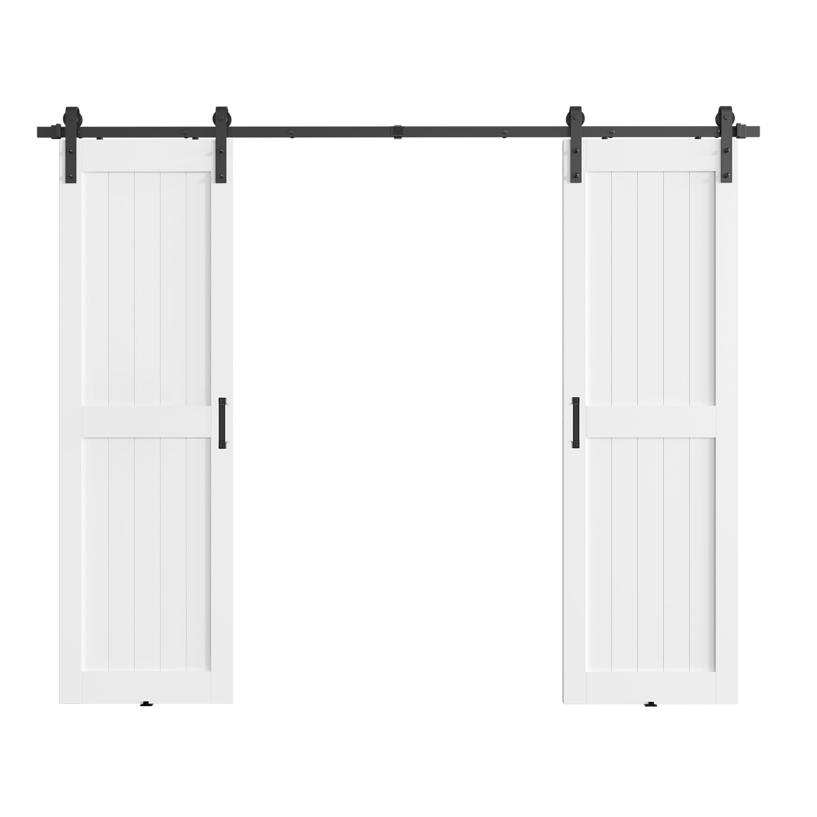 68 x 84 in Manufactured Solid Wood Paneled Double Sliding Barn Door with Installation Hardware Kits