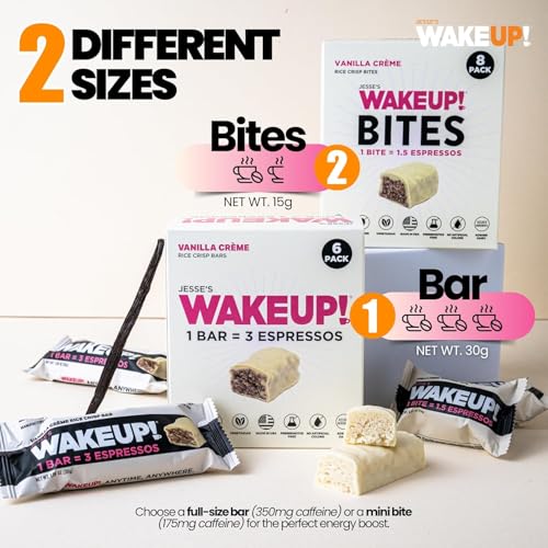 Image of WAKE UP! Caffeinated Vanilla Creme Energy Bites - 175mg Caffeine Per Bar (1.5 Espressos) - Coffee Alternative for Focus, Energy & Gym - Vegetarian, Gluten-Free, Kosher 3 Pack (24 Bites)
