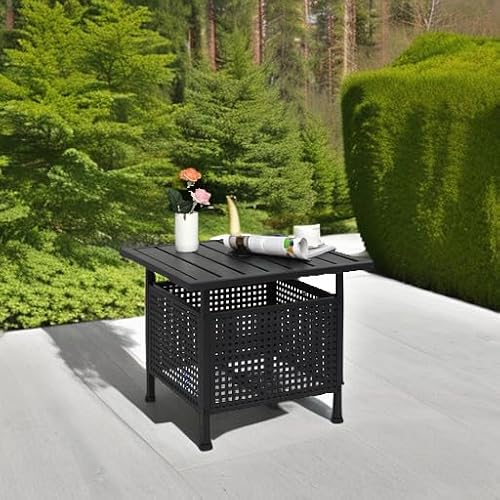 VINGLI Outdoor Side Table with Umbrella Hole 1.57" Umbrella Stand Table, Metal Patio Side Table Coffee Table End Table for Garden, Pool, Deck - Thumbnail 5