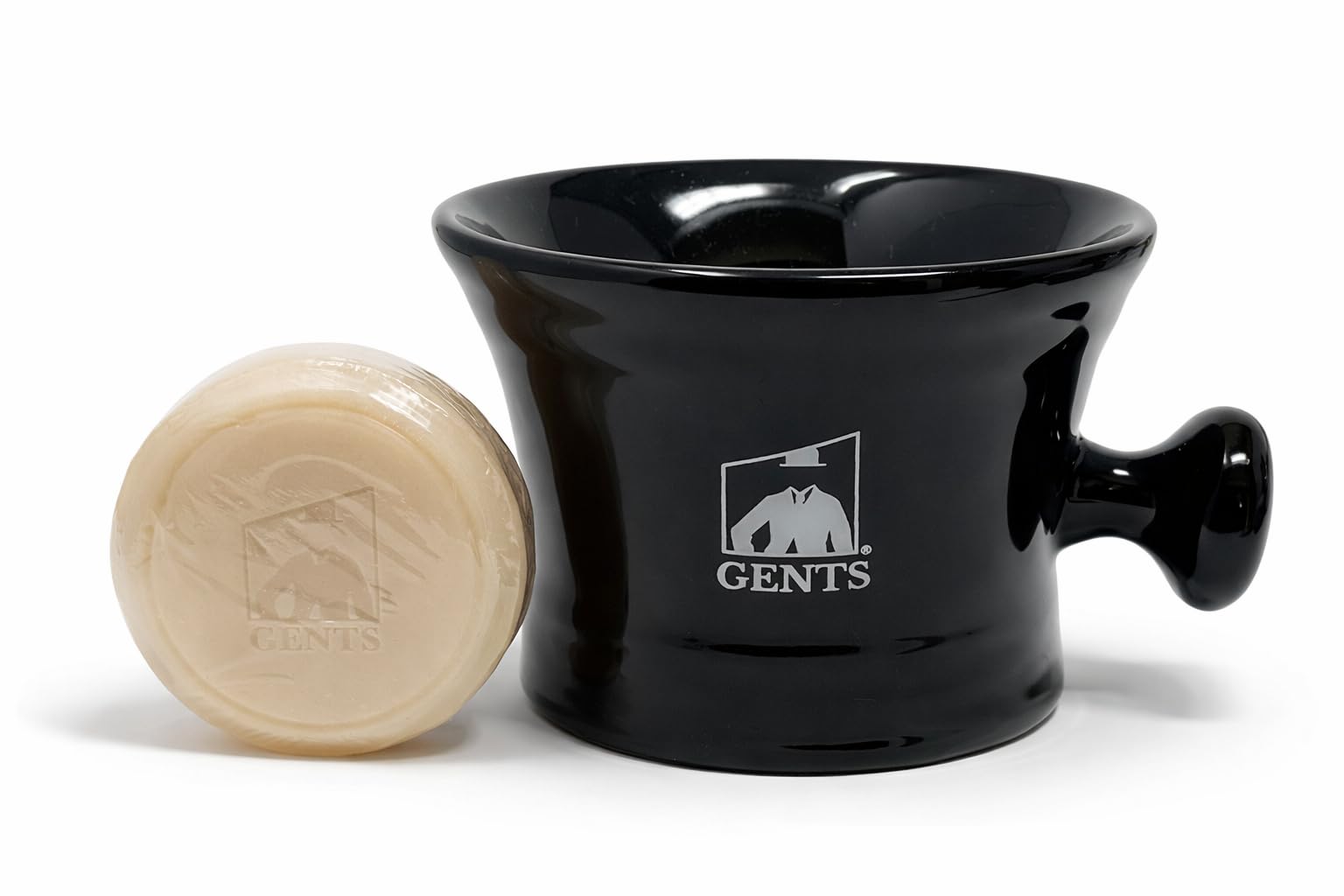 G.B.S GENTS Heavy Duty Black Ceramic Shaving Bowl, Mug with Natural Shave Soap – for use with up to 3” Shaving Soaps and Lathering Shave Cream Cup –