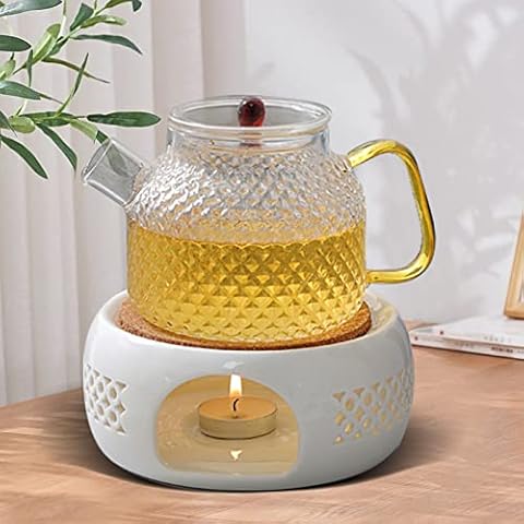 DUZFOREI Ceramic Teapot Warmer, Coffee Warmer, Milk Warmer for Glass Teapot Stainless Steel Teapot and Other Heatproof Dish Warming Use Ceramic Teapot Heater with Cork Cushion Cover