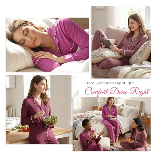 Image of HEARTNICE Womens Pajama Set, Soft Long Sleeve Pajamas & Long Pants with Pockets, Button-up Sleepwear Lounge Pjs