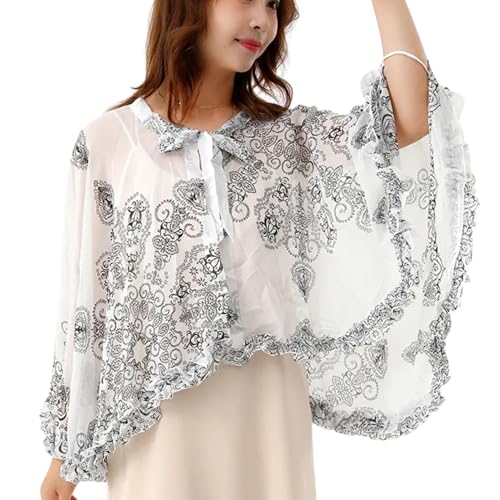 Xunger Women's Bowknot Crinkled Sunproof Shawl Prints Long Sleeve Lightweight Scarf Breathable Cover Up for Outdoor Travel