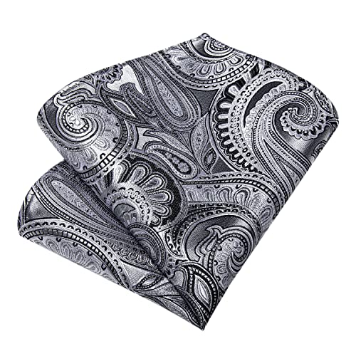 Image of DiBanGu Mens Paisley Tie Set Silk Woven Jacquard Necktie and Pocket Square Cufflinks Gift Set for Wedding Bussiness