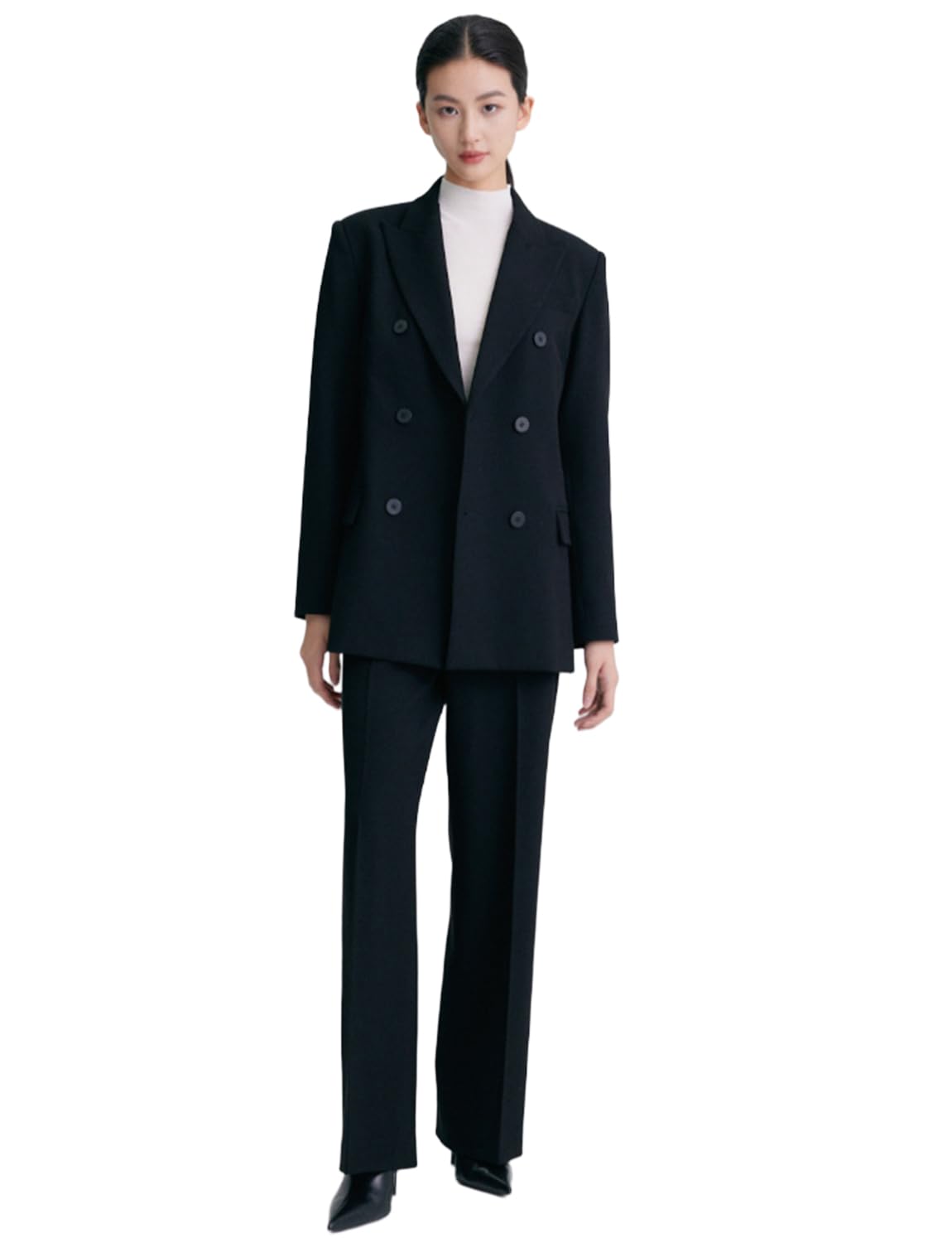 Womens Double Breasted Suit Business Casual Peak Lapel Tuxedos Jacket Pants