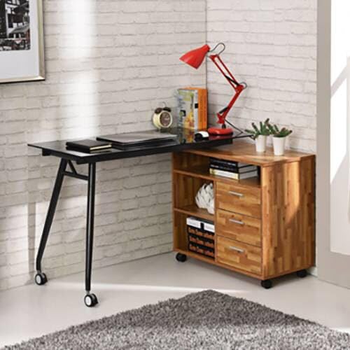 Image of Urban Ladder Niccol Glass Top Adjustable Study Table (Finish : Golden Oak)