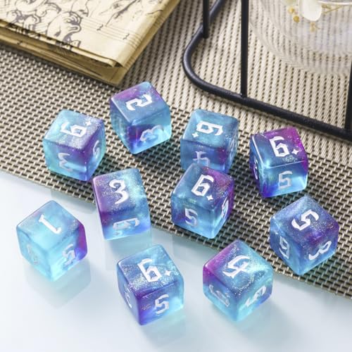 Yourandoll 10 STÜCKE Polyedrische Würfel Doppel-Farben D6 Würfel Dice 16mm Spielwürfel for DND RPG Tischspiele (Grün Lila)