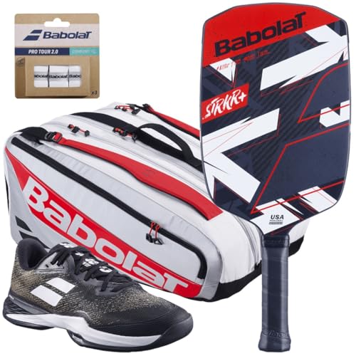 Chris Haworth Pro Player Pickleball Gear Bundle – Babolat STRKR+ Pickleball Paddle - Optional Overgrips, Bag, Jet Mach 3 Court Shoes, Additional Paddles