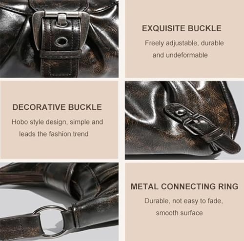 Y2K Trendy Purse for Women, Leather Buckle Punk Hobo Clutch Purses Bags for Ladies Top Handle Shoulder Bag3