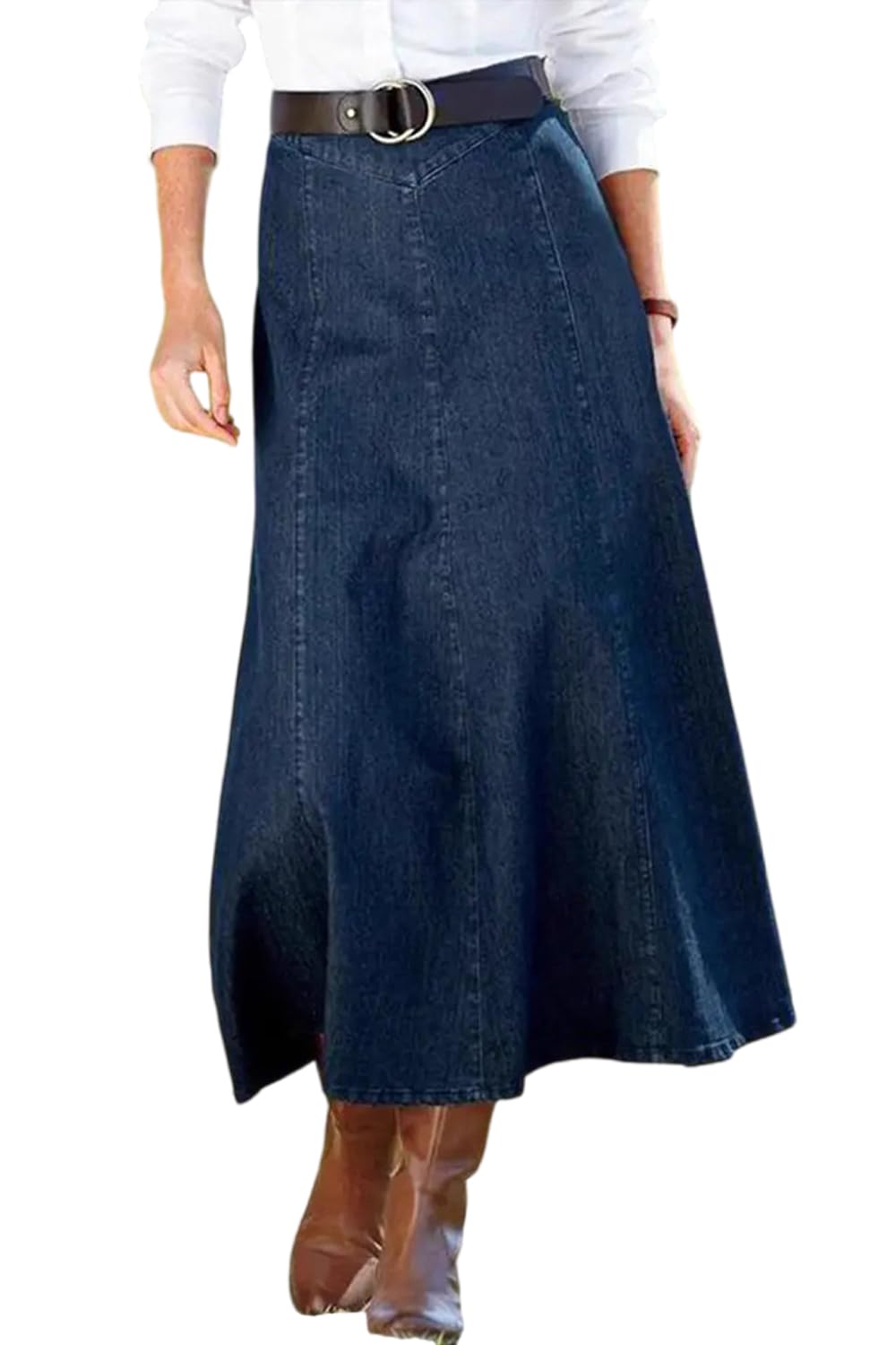 yoeasy Womens Vintage Denim Maxi Skirt Casual High Waist Flowy Swing A-Line Long Jean Skirt