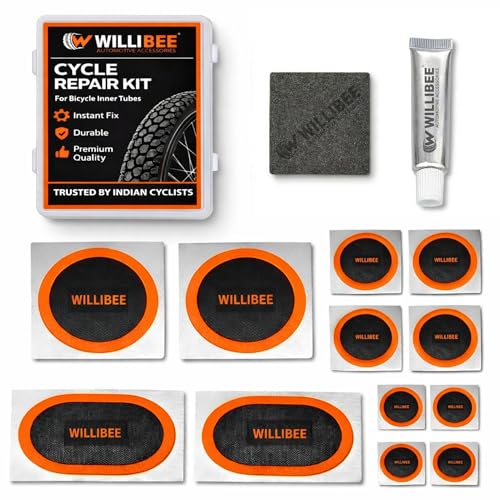 Image of WILLIBEE 15 Pcs Cycle Puncture Repair Kit for Bicycle Inner Tubes | Bike Tire Repair Patch Kit | Portable Cycle Puncher Kit for Tube Tyre