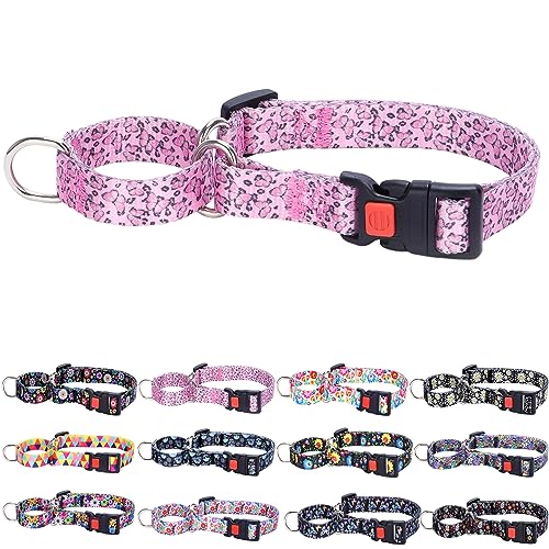 Pink Martingale Collar for Small Medium Large Dogs, Adjustable Dog Collar with Quick-Release Buckle, Perfect Girl Collar for Training, Walking, Hunting (L)