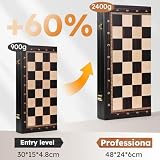 Peradix Duży zestaw szachowy z drewna 48 x 48 cm – składana szachownica z drewna wysokiej jakości z 34 dużymi i ciężkimi figurami szachowymi – szachy dla dorosłych i dzieci (48×48cm, czarny)