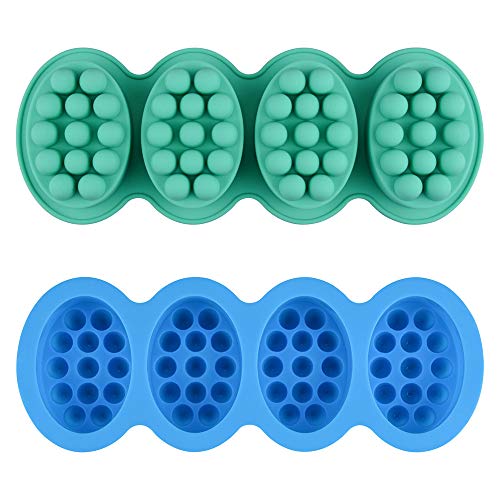 SJ Massage Soap Mold - 2 Pcs 4 Cavities Silicone Soap Mold for Soap Making Handmade Hair Brush Shampoo Bar Molds Food Grade BPA Free(Blue and Green)