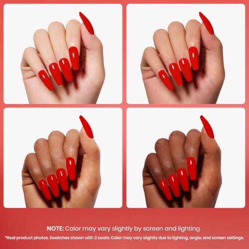 Image of Beetles Red Gel Polish - 15ml /0.51 FL.OZ, Scarlet Red Gel Nail Polish, Soak Off UV LED Nails Art, Long-Lasting Manicure Salon DIY Home