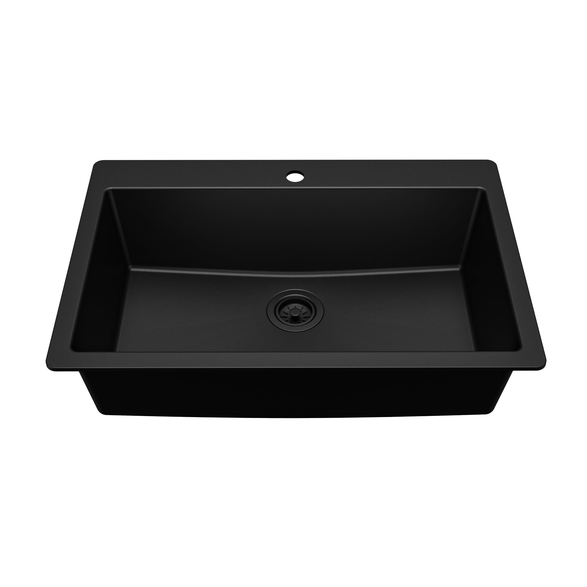 Karran 33" Drop-In Top Mount Quartz Composite Single Bowl Kitchen Sink in Black – Extra Deep 9" Basin, Heat Resistant, Sound Dampening, Easy Clean Surface