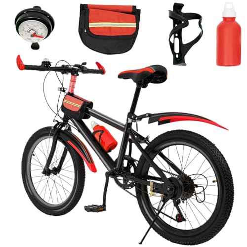 WSIKGHU 20 Zoll Mountainbike für Jungen Mädchen | Upgrade Kinderfahrrad mit 7 Gang Schaltung | Höhenverstellbar Kinder Fahrrad Von 8-13 Jahren | Tragfähigkeit 85kg | 85% Vormontiert (Rot)