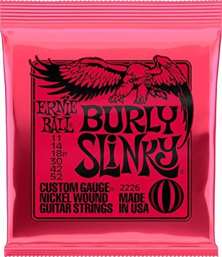 Ernie Ball Burly Slinky - Cuerdas para guitarra eléctrica, entorchado de níquel, 1 paquete, calibre 11-52