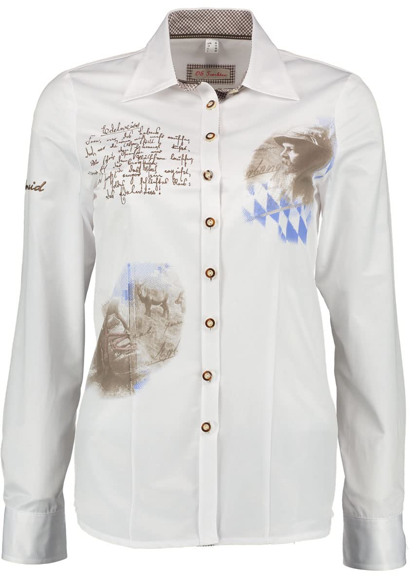 OS Trachten Damen Bluse Langarm Trachtenbluse mit Liegekragen Ferol