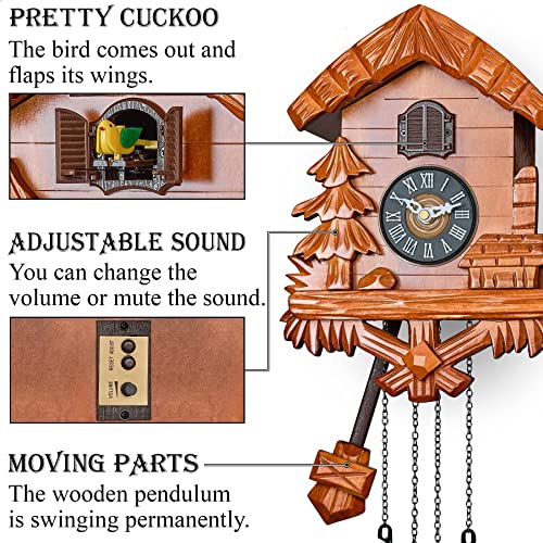 Reloj de cuco de madera de cerezo elegante con péndulo oscilante 4