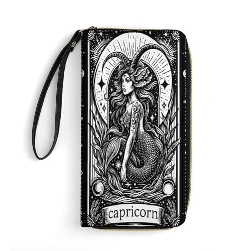 Capricorn Art Print Women's Wallet Wristlet Zipper Purse with Hand Strap Travel Credit Card Holder for Daily Use Gifts