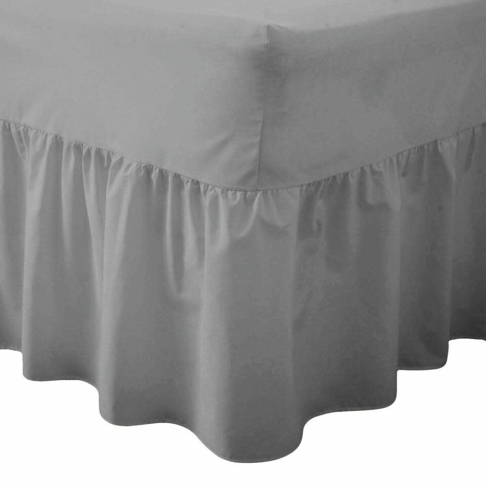 Easy Care Plain Dyed Polycotton Valance Sheet Super Soft Shrinkage Fade Resistant Frilled Valance Bed Skirts Extra Deep Fitted Valance Bed Sheets (Grey, Single)