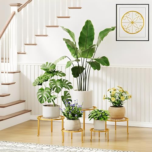 NQW 5 Pack Metal Plant Stand Home Flower Stand Shelf for Multiple Display Pot Holder Rack for Indoor Outdoor Round Short Plant Stand