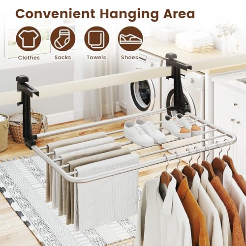 Image of Tangkula Portable Clothes Drying Rack, Extendable Radiator Clothes Airer with Robust Aluminum Frame for Balcony Railings Windowsill, Folding Towel Rack for Indoor & Outdoor Use (Small)