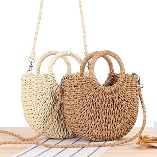 Sac portable chaîne et paille tressée pour femme avec poche rétro