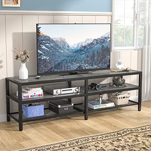 Unikito Tv Stand For 65 70 Inch Tv, Two-Color Industrial Entertainment Center Tv Console, Long 63" Tv Table With 3 Tiers Open Storage Shelves For Living Room Bedroom, Rustic Brown And Gray Oak #TOP3