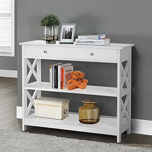 Yaheetech X-Designed Sofa And Console Tables With Storage Shelf & Drawers, 3 Tier Bookshelf Display Rack For Living Room Entryway, White #TOP1