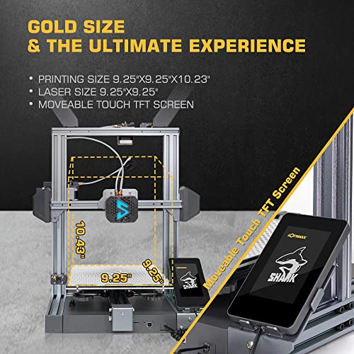 Lotmaxx Shark V3 3D Printer G-Sensor Auto Leveling, 3D Printing/Laser Engraving/Dual Color 3D Printers Modular Structure Design With Removable Touch Screen 9.25X9.25X10.43In&Engraving Size 9.25X9.25In #TOP5