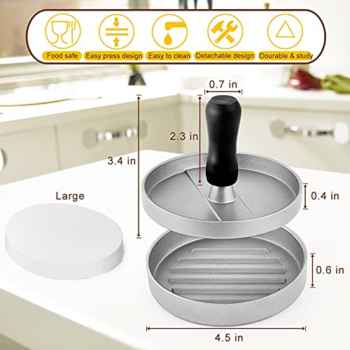 Hasteel 2Pcs Aluminum Burger Press, Smash Hamburger Press With 120 Waxed Papers, Non Stick Burger Patty Maker Mold For Stuffed Ground Beef/Sliders/Sausage/Veggie/Salmon Patties Bbq, Dishwasher Safe #TOP1