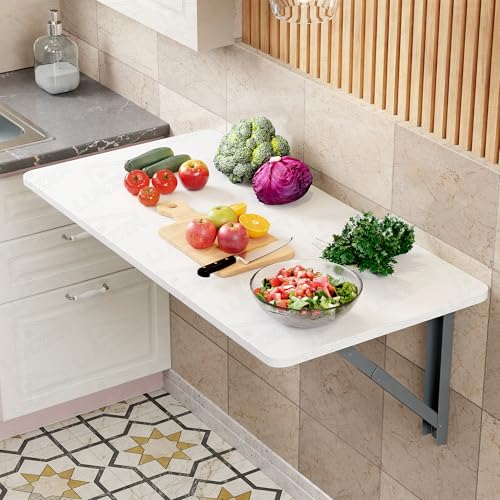 Image of Lukzer Engineered Wood Wall Mounted Folding Table for Kitchen, Computer, Workstations Multi-Function Computer Desk Workbench (MT-002 / White / 80 x 40 cm) DIY (Do It Yourself)
