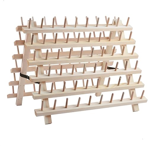 NW Soporte plegable de hilo de madera para 120 carretes para coser y bordar, estante y organizador de hilos plegable para coser (madera natural)