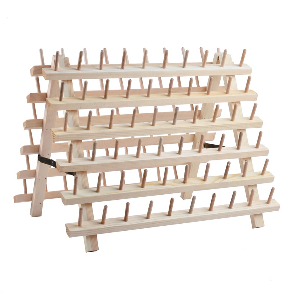 NW 120-Spools Collapsible Wooden Thread Holder Sewing and Embroidery Thread Rack and Organizer Foldable Thread Rack for Sewing (Natural Wood)