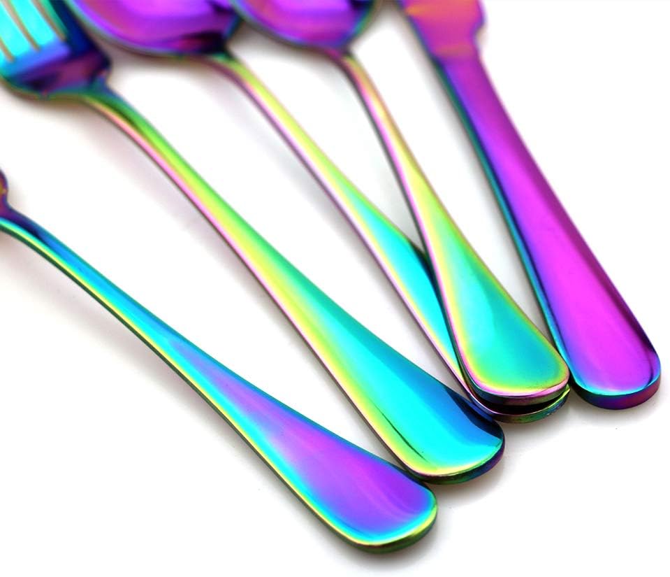 JASHII Rainbow Silverware Set, 40-Piece Stainless Steel Heavyweight Flatware Set, Kitchen Utensil Set Service for 8, Colorful Mirror Polishing Tableware Cutlery Set Knifes Forks Spoons Dishwasher Safe