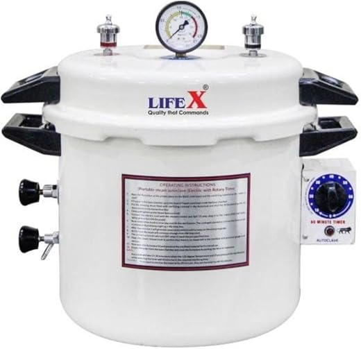 LIFEX Autoclave Sterilizer 23 Litre TMP (12" Dia. x 12''H) with Timer and powder coating | CDSCO Class C License | Epoxy C...
